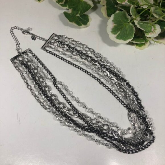 Cookie Lee Multi Strand Necklace Clear Beads Silver Tone Fashion Statement - Picture 3 of 5
